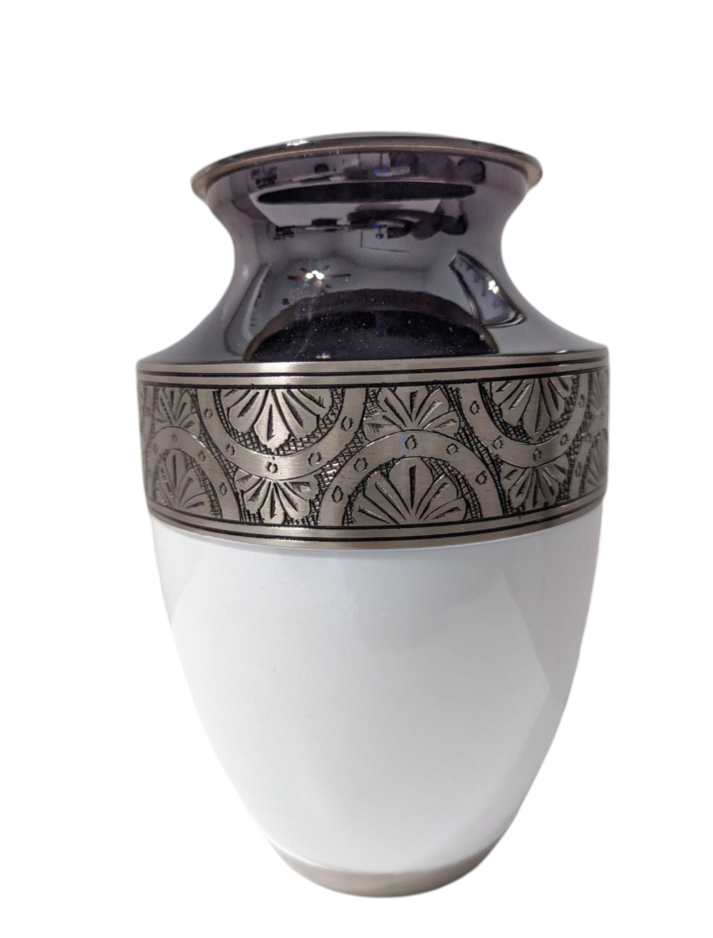 Elegant Black and White Engraved Cremation Urn - Exquisite Funeral Urn with Brass Finish (Large)
