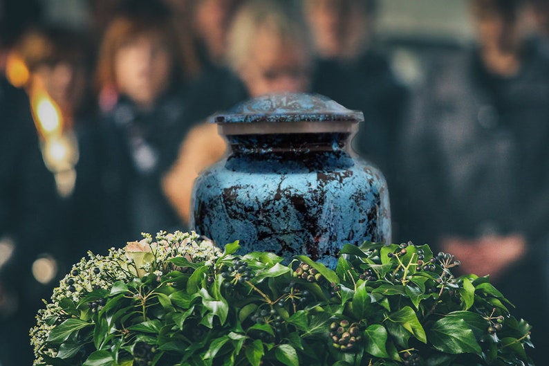 Exquisitely Designed Turquoise Urn - this adult cremation urn brings beautiful sophistication to your loved one’s final resting place.