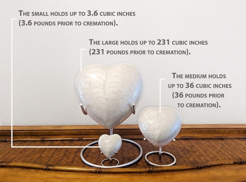 Devine Heart Cremation Urn (White) & Keepsake - High Gloss Finish (Small, Medium, Large)