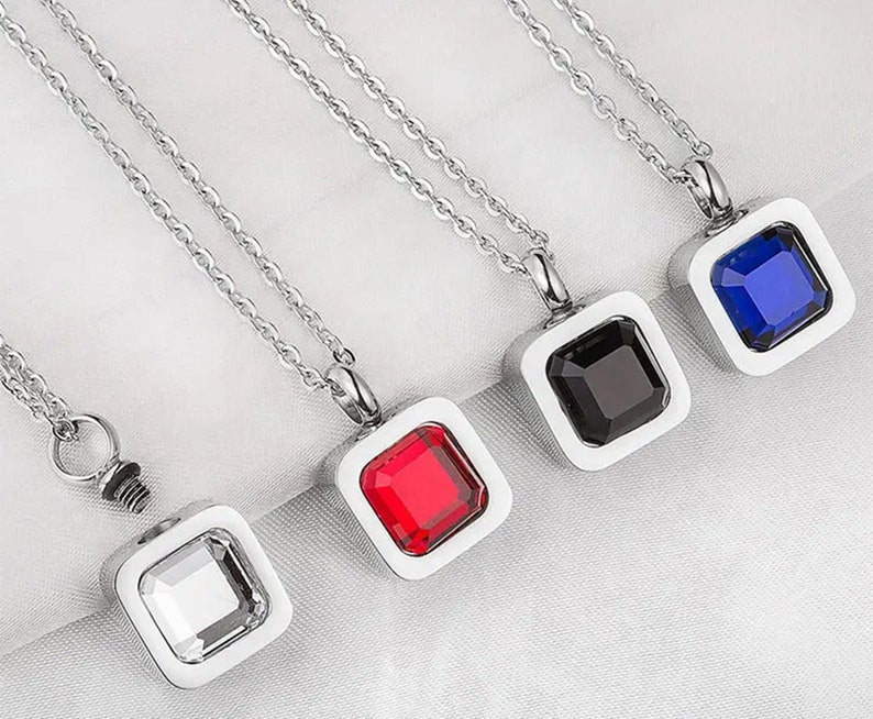 Silver Plated Red Jewelry for Ashes - Urn Pendant Keepsake Memorial Human or Pet