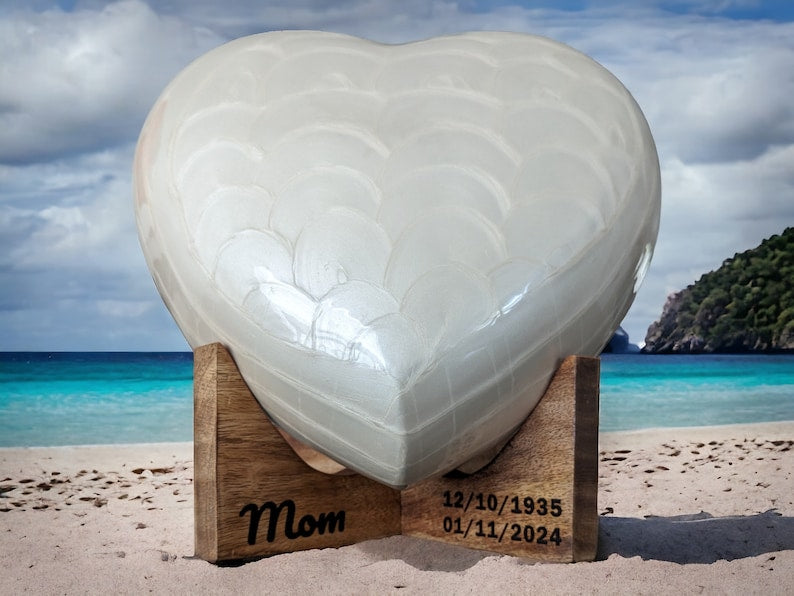 Devine Heart Cremation Urn (White) & Keepsake - High Gloss Finish (Small, Medium, Large)