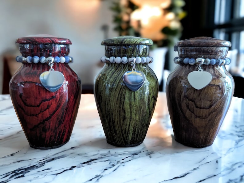 Wood Pattern (Olive Green) Keepsake Urn - High Gloss Mini Cremation Urn