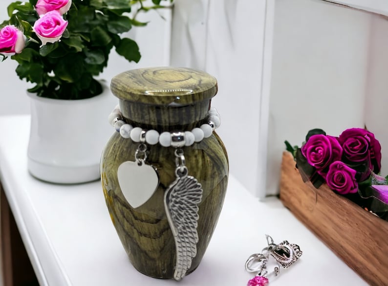 Wood Pattern (Olive Green) Keepsake Urn - High Gloss Mini Cremation Urn