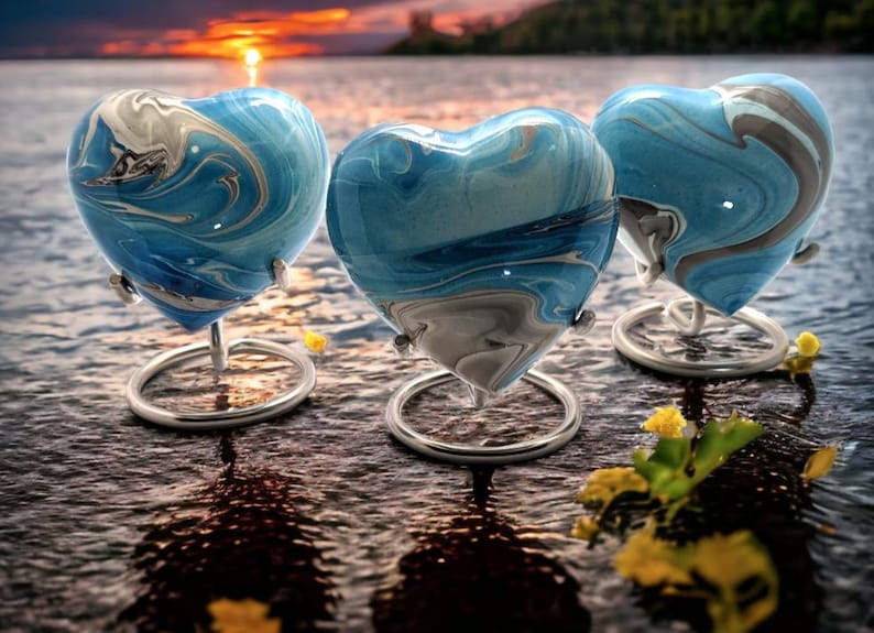 Devine Ocean View Heart Keepsake Urns - High Gloss Mini Cremation Urn