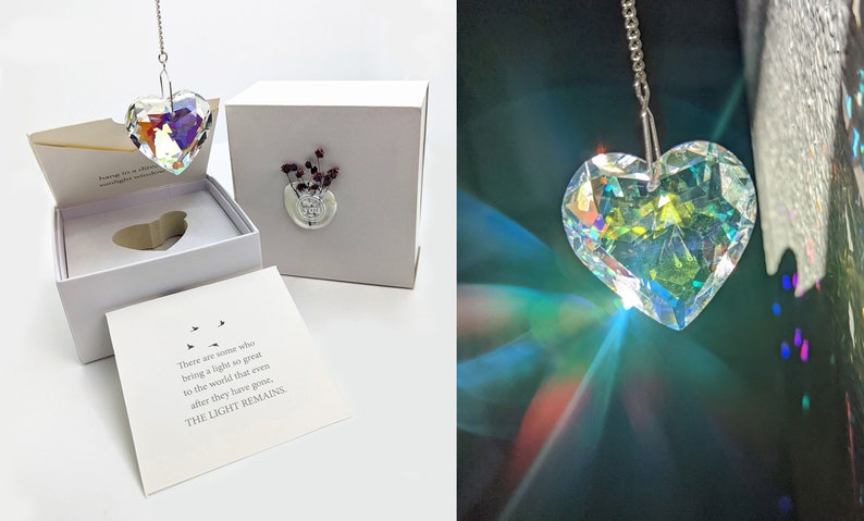 Condolence Gift Box (Heart) - Sympathy Gift Card, Bereavement gift, Memorial Gift - Sorry for your loss Gift - Crystal Rainbow Maker