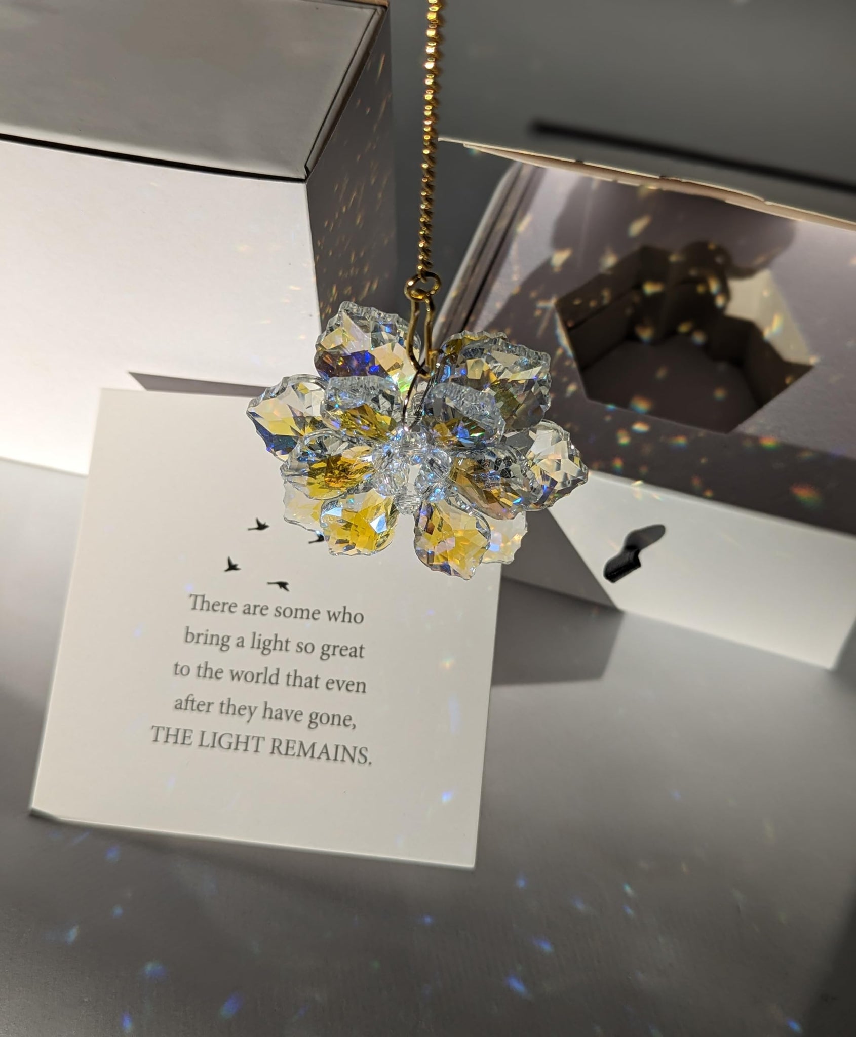 Rakkle Made with Love Condolence Gift Box - Sympathy Gift Card, Bereavement Gift, Memorial Gift - Sorry for Your Loss Gift - Crystal Rainbow Maker