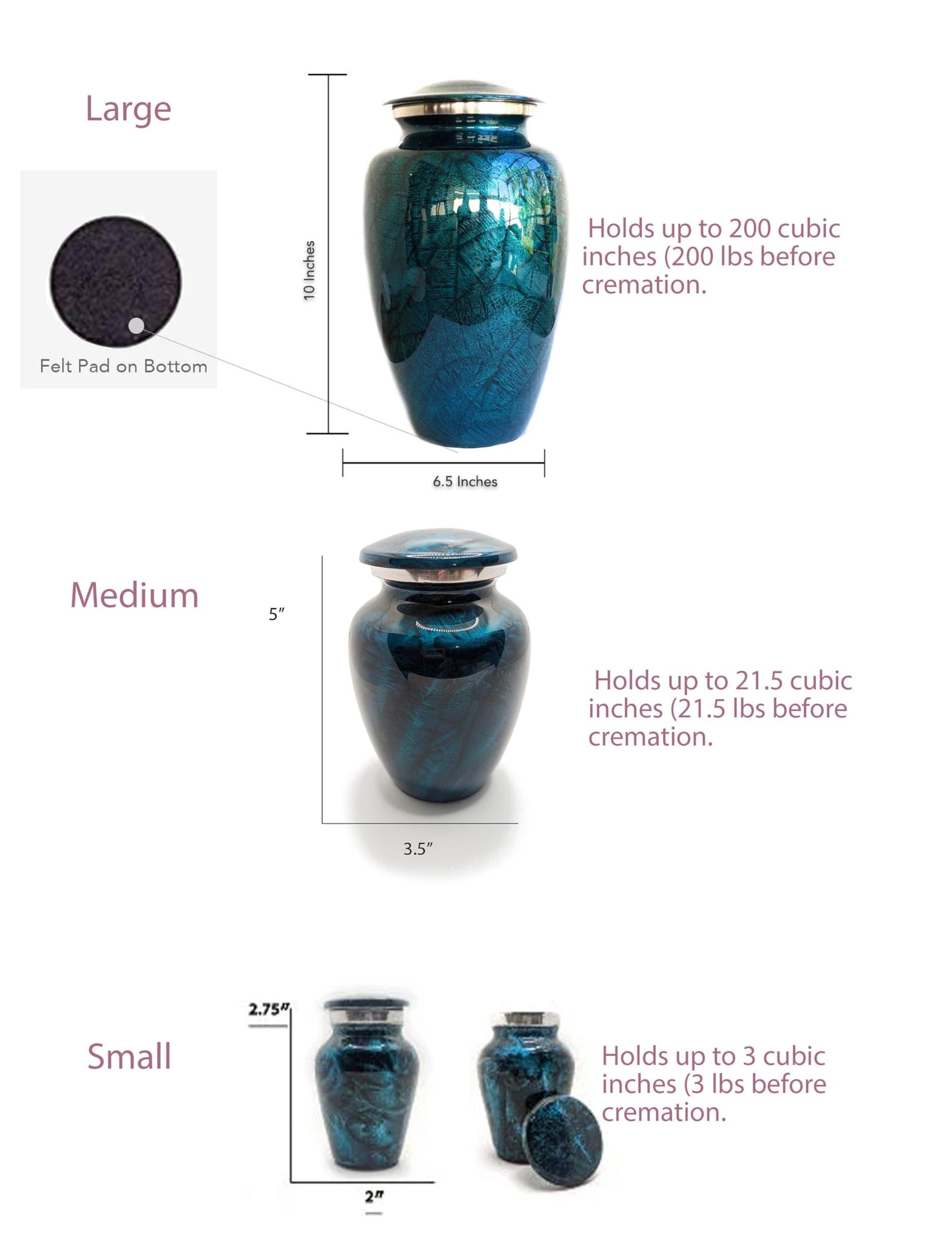 Beautiful Ocean Cremation Urns & Keepsakes with Serene Finish for Human Ashes, Female, Male, Funeral, Pet (Large)