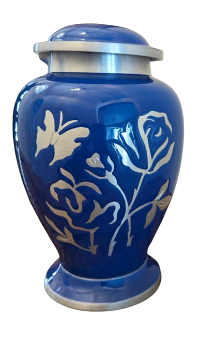 Rose & Butterfly Engraved Urn (Blue)