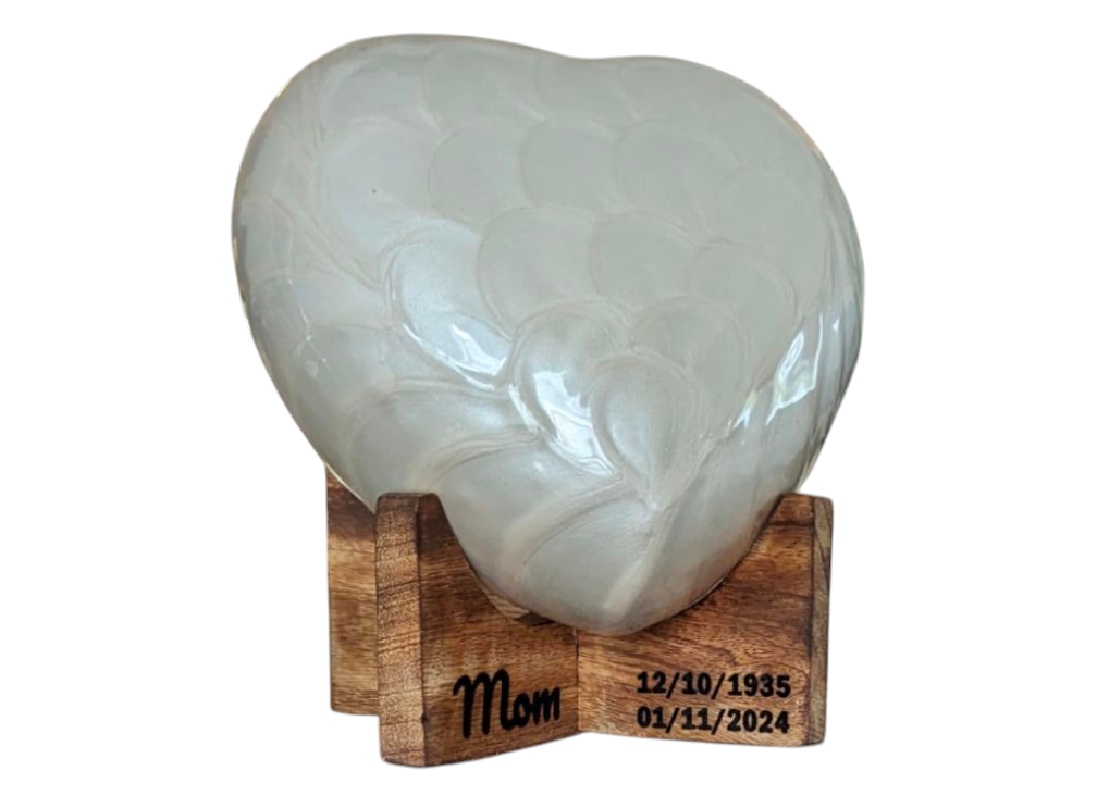 Devine White Heart Cremation Urn & Keepsake - High Gloss Finish (Small, Medium, Large)