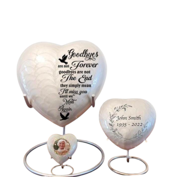 Devine Heart Cremation Urn (White) & Keepsake - High Gloss Finish (Small, Medium, Large)