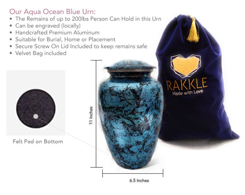 Exquisitely Designed Turquoise Urn - this adult cremation urn brings beautiful sophistication to your loved one’s final resting place.