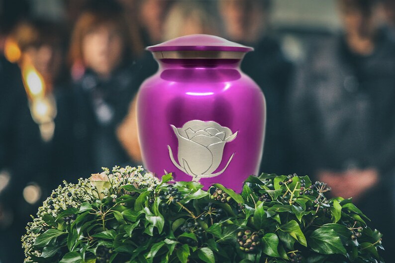 Single Rose Engraving on Purple Cremation Urn (Large)