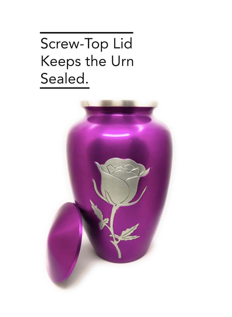 Single Rose Engraving on Purple Cremation Urn (Large)