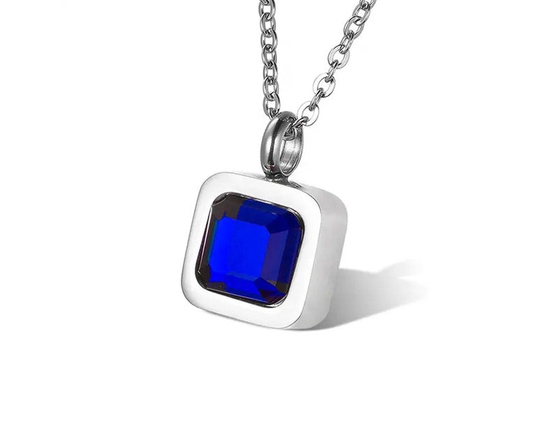Silver Plated Blue Jewelry for Ashes - Urn Pendant Keepsake Memorial Human or Pet