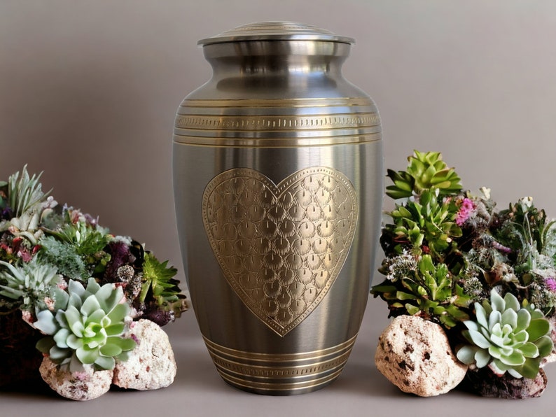 -Adult Cremation Urn: Exquisitely Designed Heart of Gold Urn - this adult cremation urn brings beautiful sophistication to your loved one’s final resting place.