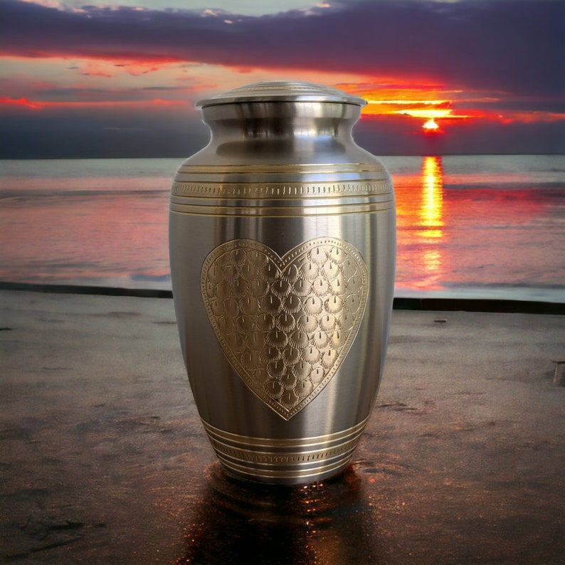 -Adult Cremation Urn: Exquisitely Designed Heart of Gold Urn - this adult cremation urn brings beautiful sophistication to your loved one’s final resting place.