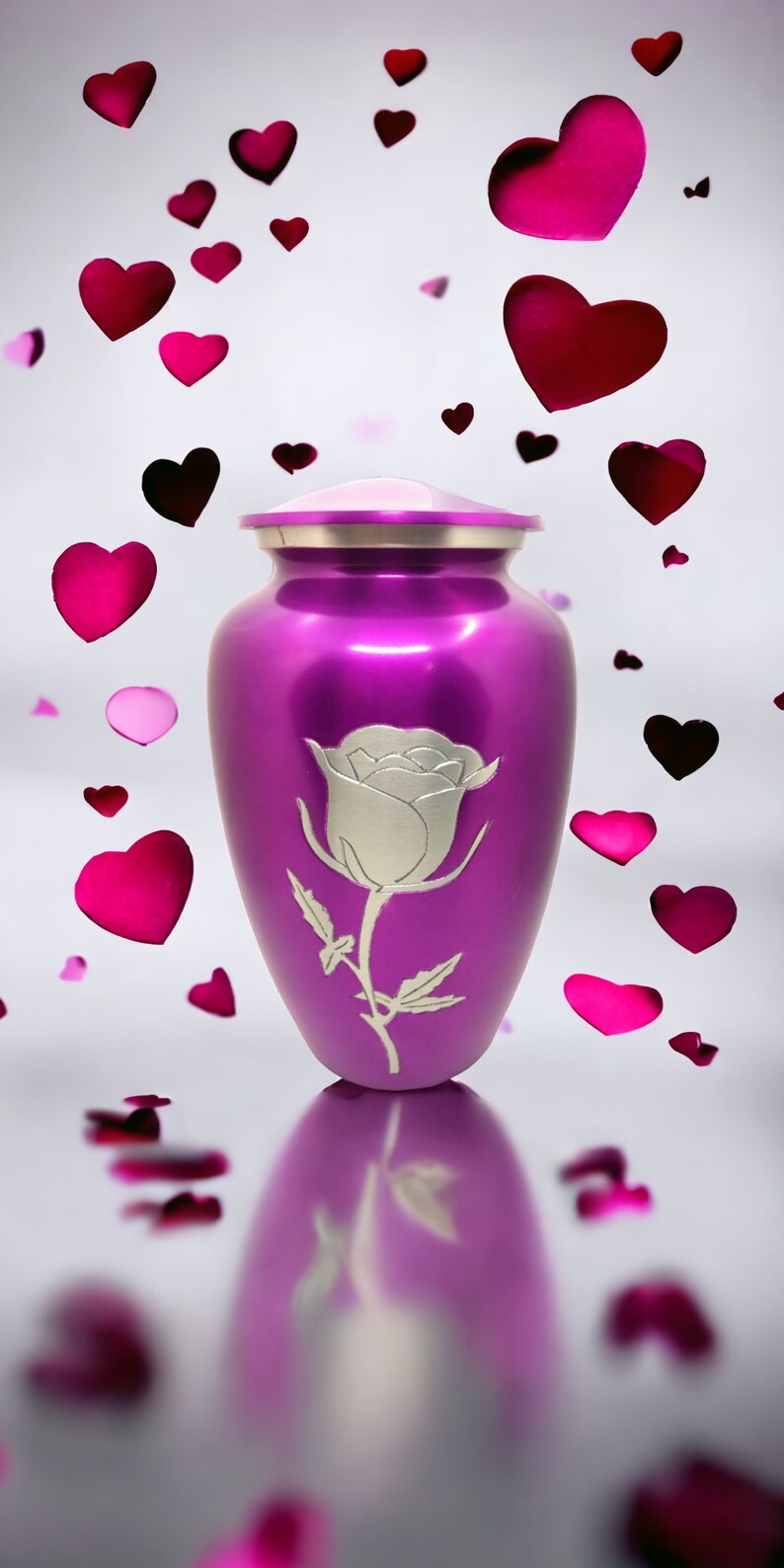 Single Rose Engraving on Purple Cremation Urn (Large)