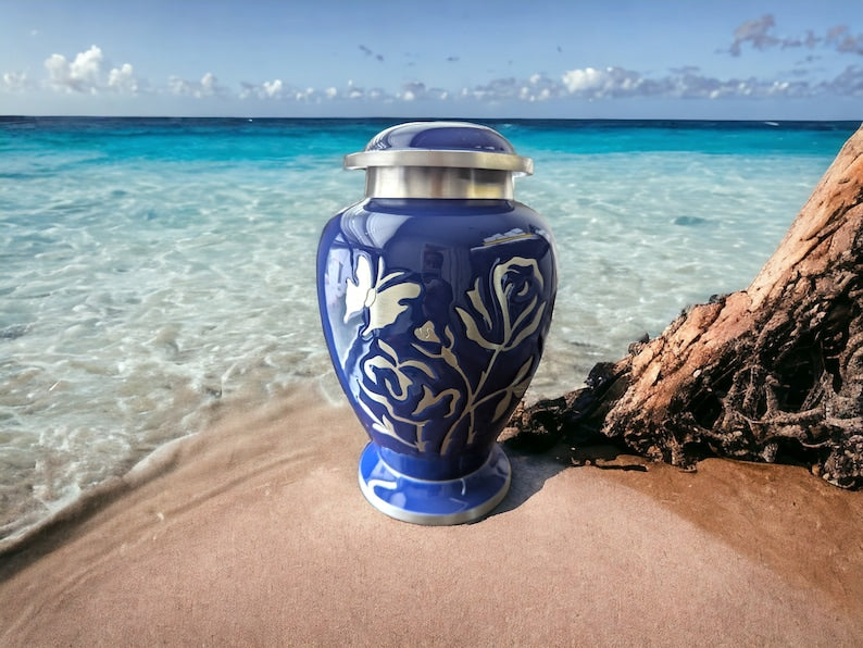 Rose & Butterfly Engraved Urn (Blue)