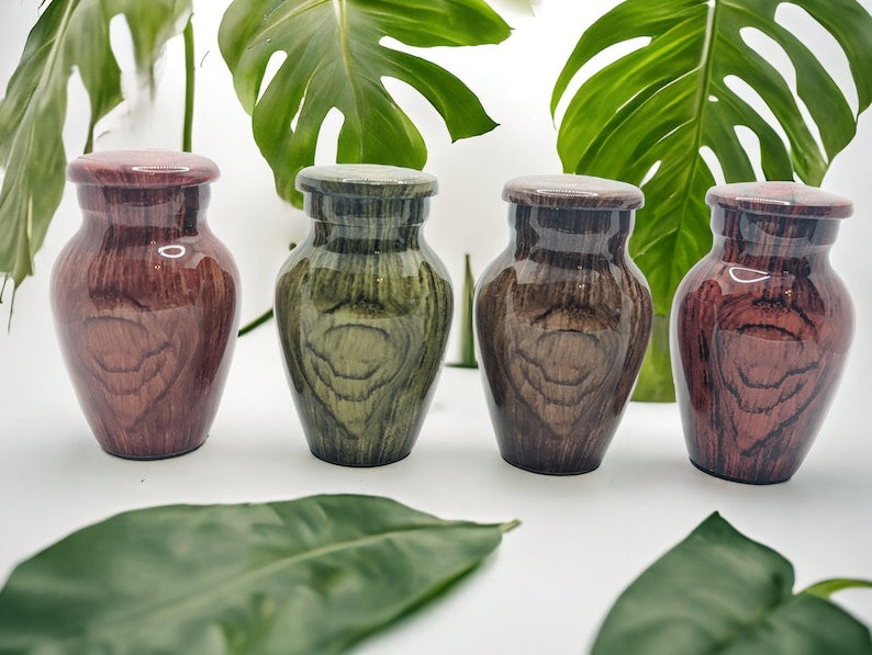 Wood Pattern (Olive Green) Keepsake Urn - High Gloss Mini Cremation Urn