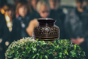 Black and Gold Engraved Brass Urn