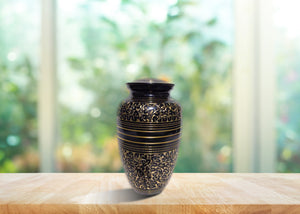 Black and Gold Engraved Brass Urn