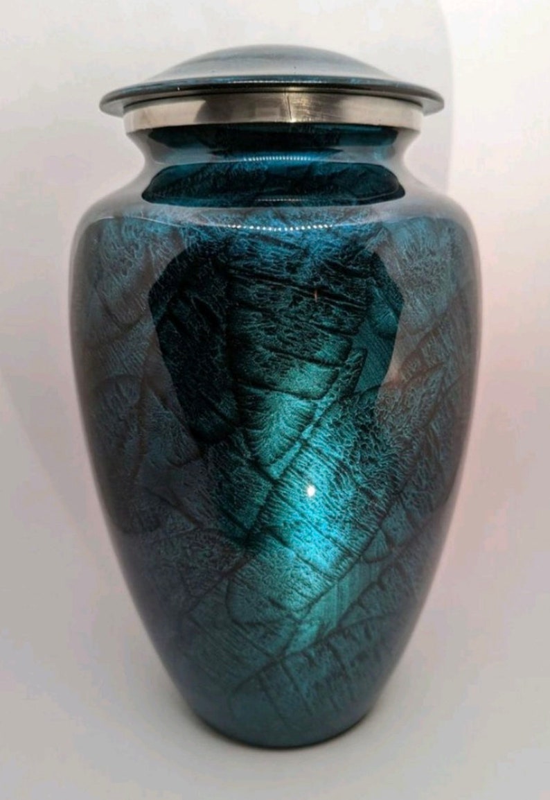 Elegant Midnight Blue Silhouette Leaves Cremation Urn