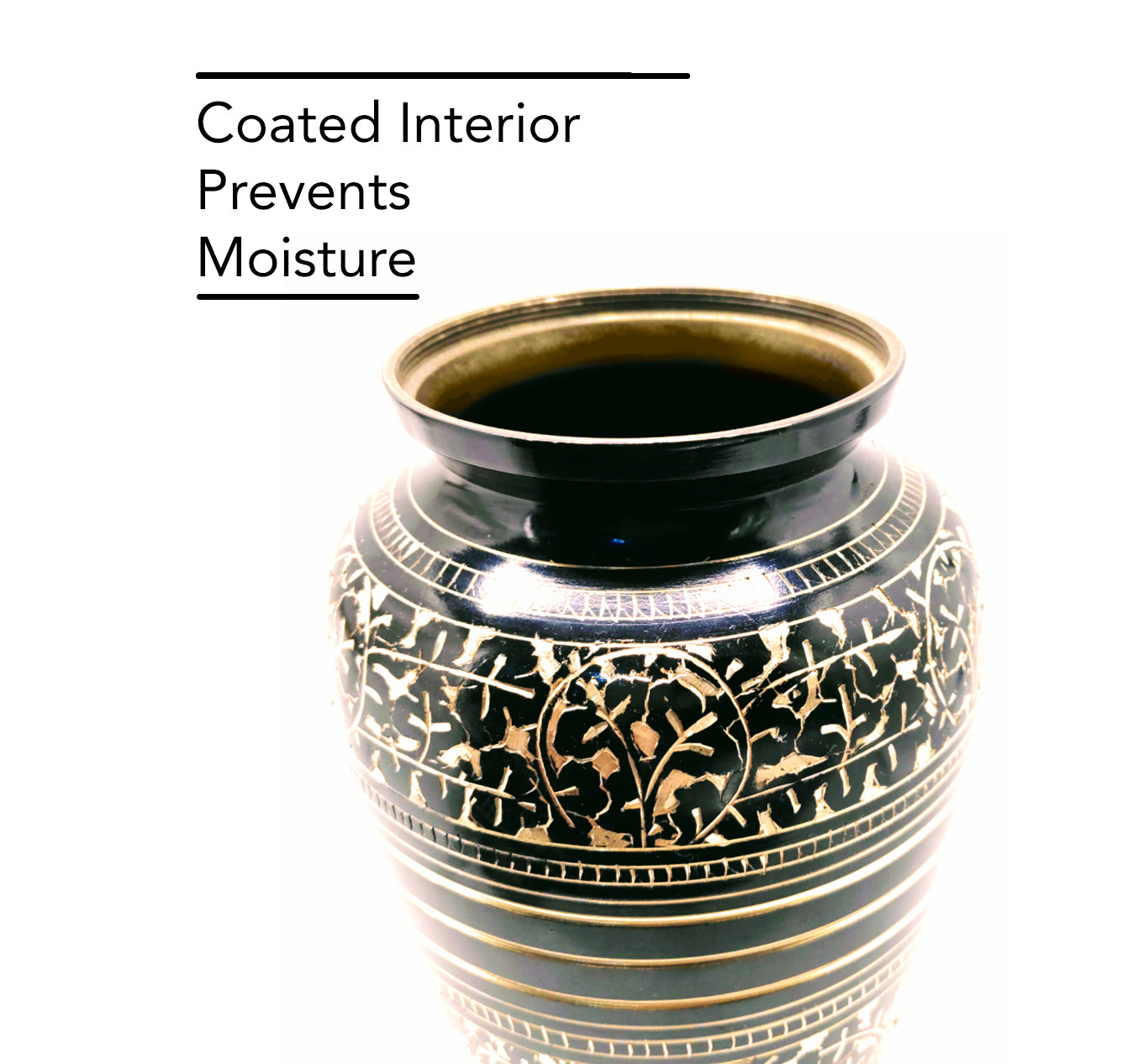 Black and Gold Engraved Brass Urn
