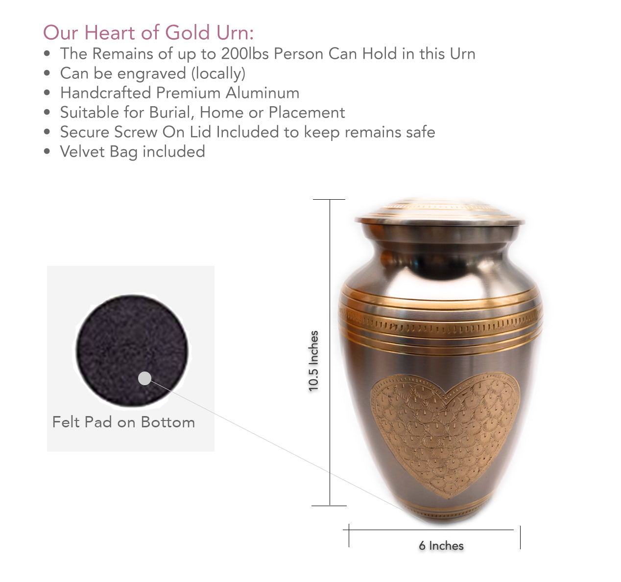 Heart of Gold Brass Urn