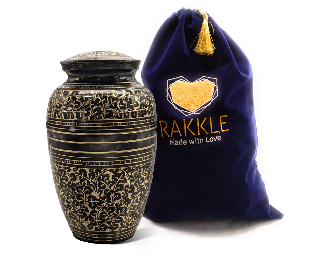 Black and Gold Engraved Brass Urn