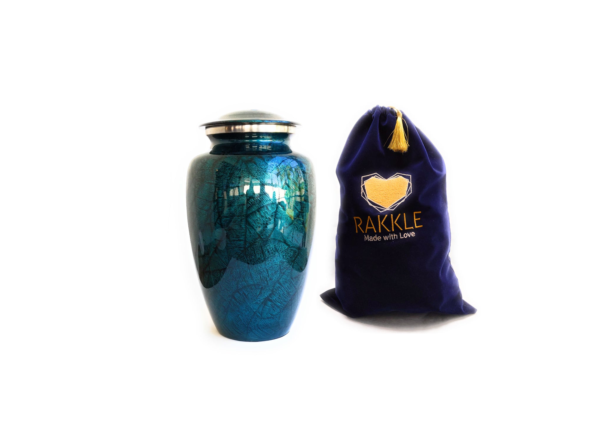 Elegant Midnight Blue Silhouette Leaves Cremation Urn