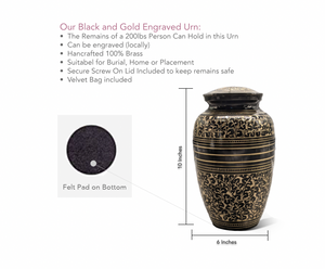 Black and Gold Engraved Brass Urn