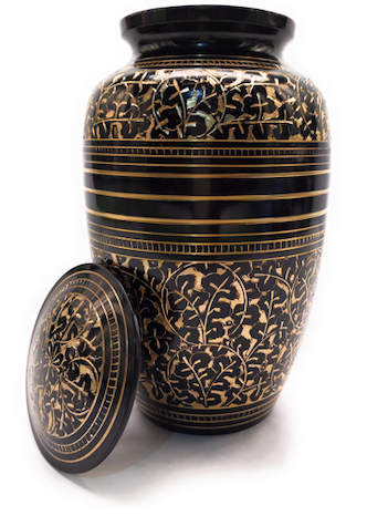 Black and Gold Engraved Brass Urn