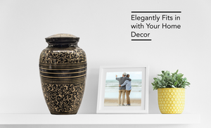 Black and Gold Engraved Brass Urn