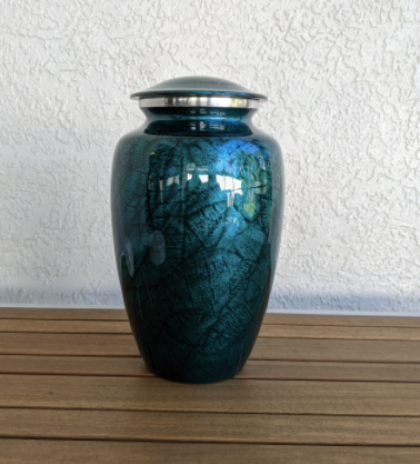 Elegant Midnight Blue Silhouette Leaves Cremation Urn