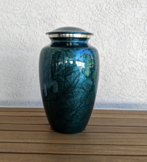 Elegant Midnight Blue Silhouette Leaves Cremation Urn
