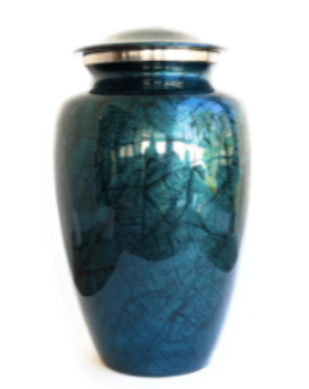 Elegant Midnight Blue Silhouette Leaves Cremation Urn