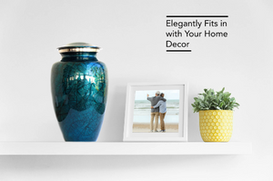 Elegant Midnight Blue Silhouette Leaves Cremation Urn