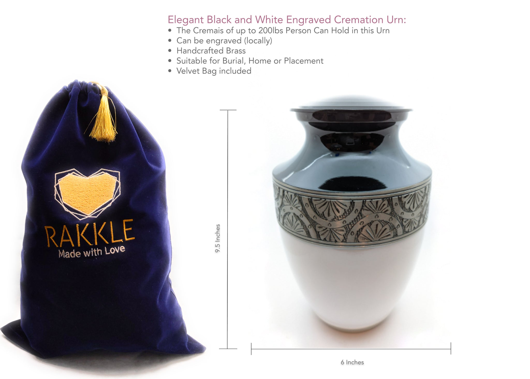 White & Black Cremation Urn