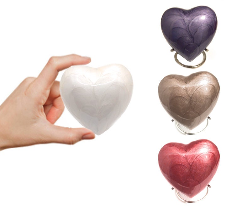 White Heart Keepsake Urn - High Gloss Mini Heart Cremation Urn - Premium Box & Heart Urn Stand Included