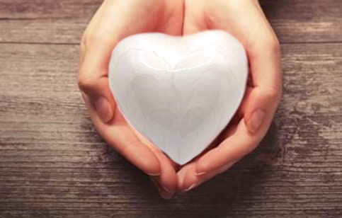White Heart Keepsake Urn - High Gloss Mini Heart Cremation Urn - Premium Box & Heart Urn Stand Included