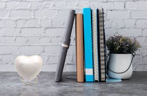 White Heart Keepsake Urn - High Gloss Mini Heart Cremation Urn - Premium Box & Heart Urn Stand Included
