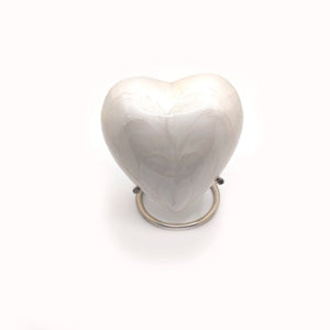 White Heart Keepsake Urn - High Gloss Mini Heart Cremation Urn - Premium Box & Heart Urn Stand Included