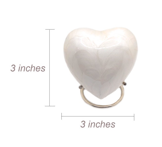 White Heart Keepsake Urn - High Gloss Mini Heart Cremation Urn - Premium Box & Heart Urn Stand Included